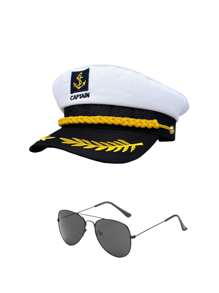 2 piezas/Set Gorro de capitán de la marina + Gafas de sol reflectantes de moda, Conjunto de gorra y gafas, Gorra de uniforme de cosplay Sombrero plano de capitán marinero, Adecuado para actuaciones, fotografía, vestimenta diaria, opción de regalo ideal - Multicolor - Ver 10