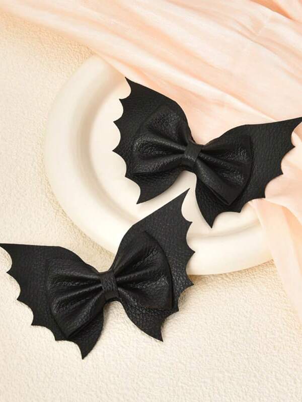 2pcs Halloween Bow Knot Black Bat Bowknot Hair Clips For Girls, For Halloween Party