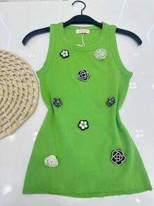 Modal Trico Blouse With Rhinestone Applications KLG718 - màu xanh lá - Xem 2