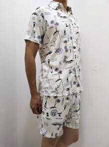 Men's Adult Shirt And Shorts Set Viscose Fabric With Elastane Shrinks A Little - 灰色 - 查看 3