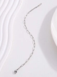 Camhanno 1 件简约休闲时尚不锈钢圆蛇扁蛇手链适合日常佩戴，情侣礼物 - 銀色 - 查看 6