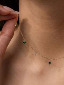 FOREVER QUEEN Vòng cổ trạm ngọc lục bảo bằng bạc 925 của Caitlyn Tối giản • Vòng cổ kim cương xinh xắn • Trang sức cổ điển • Quà tặng cho cô ấy - vòng cổ - Xem 6