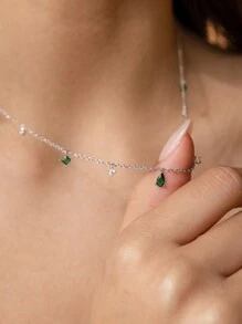 FOREVER QUEEN Vòng cổ trạm ngọc lục bảo bằng bạc 925 của Caitlyn Tối giản • Vòng cổ kim cương xinh xắn • Trang sức cổ điển • Quà tặng cho cô ấy - vòng cổ - Xem 1