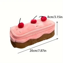 1 件可爱毛绒樱桃蛋糕铅笔盒、高品质化妆包、学生文具袋 - 粉色 - 查看 2