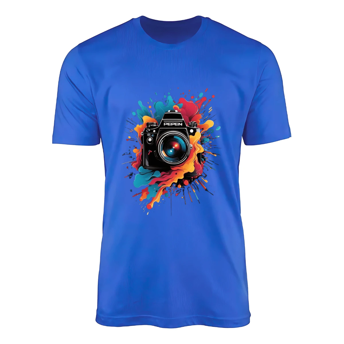 Women's Camera Print T-Shirt 100% Cotton Premium Quality - 藍色 - 查看 1