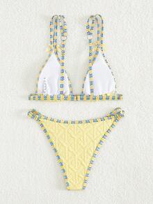 时尚性感沙滩比基尼泳装夏季 - 黃色 - 查看 2