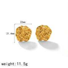 1 对奢华夸张心形 18K 镀金方格设计耳钉女士耳环，黄金首饰