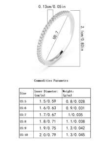 1pc 925 Sterling Silver Plated Platinum Simple INS Style Bar Ring, Minimalist European & American Fashion Niche Single Row Half Circle Micro-Inlaid Diamond Knuckle Ring - White - View 3
