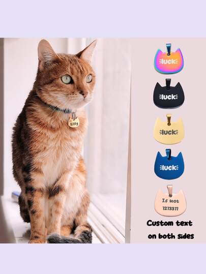 1 peça de etiqueta de identificação de gato personalizada em aço inoxidável | Etiqueta de identificação de gato personalizada | Gravação a laser de alta durabilidade | À prova d'água e durável | Ideal para uso diário | Nome do animal de estimação personalizado/número de telefone do dono/notas especiais, durável, gravado, inoxidável, colorido, fofo, adorável, engraçado, kawaii, Y2K, elegante, unissex, casual, personalizado, único, personalizado, presentes ideais para ele, presentes ideais para ela, namorado, namorada, família, amigos, outono chique, acessórios de vestuário, chaveiros e acessórios personalizados