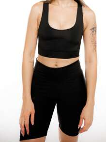 Women's Fitness Sports Set Gym Top And Long Suplex Shorts - màu đen - Xem 3