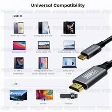 4K USB-C 转高清电视线 4K/30Hz USB Type-C 转高清电视线 适用于笔记本电脑、PC、iPad、Galaxy S22、Note 20 智能手机、电视、 15 转 4K 高清电视线 - 灰色 - 查看 10