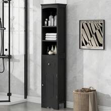 Dolonm Tall Bathroom Cabinet With Doors, Drawers, And Adjustable Shelves - 66.9 In. Tall Freestanding Storage Cabinet With 1 Door, 1 Drawer, And 3 Open Shelves, MDF, Bathroom, Toilet, Living Room, And Kitchen Linen Towers Corner Storage Cabinets - 黑色 - 查看 1