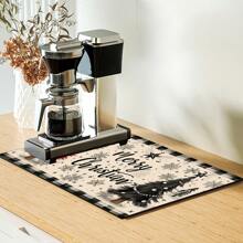 1 件圣诞印花咖啡吧垫、排水垫、硅胶咖啡机排水垫、软橡胶排水垫、防滑、超吸水且耐用的碗碟干燥垫，适用于台面、餐厅、厨房桌子、露台餐厅、家庭厨房装饰、圣诞桌面装饰