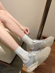 透气跑步鞋运动休闲高帮运动鞋，防滑软底多功能 - 銀色 - 查看 3