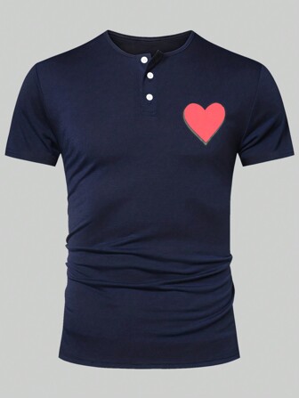 Customizable Print Breathable Loose Fit Men's Short-Sleeve Funny Henley Shirt, Suitable For Outdoor, Casual, Party Wear