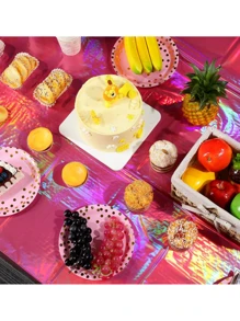 1 pieza Mantel de plástico con efecto iris de color rosa intenso, mantel desechable rectangular iridiscente y brillante, mantel de lámina holográfica, decoraciones de fiesta iridiscentes para cumpleaños, bodas y San Valentín, regreso a clases