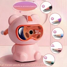 1 pieza Sacapuntas de escritorio apto para lápices (6-8mm) para estudiantes, escuela, oficina, material de oficina, lindo y portátil sacapuntas de doble orificio - Multicolor - Ver 7