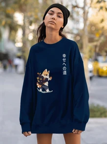 Blouse Moletom Gato Mochila Cat Fofo Japanese CANGURU 2416 FLUXOGEEK - 藏蓝色 - 查看 5