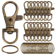 20/40/60/100 个钥匙扣环（带钥匙扣钩）、带挂绳环的登山扣、珠宝制作 DIY 工艺品（10/20/30/50 个金属龙虾扣 + 10/20/30/50 个开口钥匙圈）（35 毫米）纪念品汽车配件包饰学校可爱哥特 Y2k 万圣节配件教师节圣诞节礼物创意包饰带身份证夹的挂绳汽车配件包饰