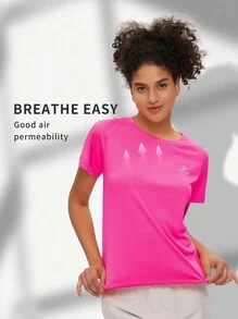TECTOP Women's Quick Dry Raglan Short Sleeve Crew Neck Athletic Workout Dry Fit Performance Sports Wicking Running Top For Gym, Spring And Summer, Random Logo Delivery - Hot Pink - View 8
