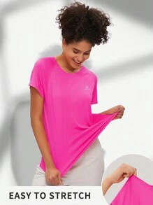 TECTOP Women's Quick Dry Raglan Short Sleeve Crew Neck Athletic Workout Dry Fit Performance Sports Wicking Running Top For Gym, Spring And Summer, Random Logo Delivery - Hot Pink - View 6