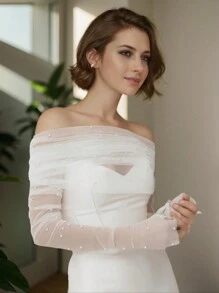 1 pieza Chal transparente con decoración de lentejuelas de moda para mujer, para boda/fiesta/fotografía - Multicolor - Ver 9