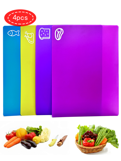4pcs, Chopping Board, Cutting Board, Slim Chopping Board, Kitchen Plastic Chopping Board, Colorful Chopping Board, Non-Slip Vegetable And Meat Chopping Board, Chopping Block, Kitchen Supplies, Fruit Tool, Outdoor Chopping Board