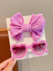 2/4pcs New Cute Solid Color Bowknot Headband Flower Heart Children Fashion Fashion Glasses Sun Protection Eye Protection Glasses For Baby Boys And Girls - Sunglasses+Headband - View 7