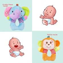婴儿柔软猴子和大象抓握摇铃玩具，适合幼儿 - 彩色 - 查看 6