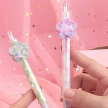 6支/套小花朵造型中性笔 0.5mm 细头黑色可爱卡哇伊笔 居家办公必备文具学校用品 - 黑色 - 查看 4