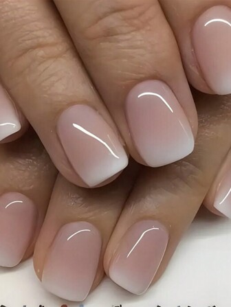 24pcs Short Square Ombre Minimalist Jelly Nail Stickers Set, Suitable For Party, Ball Or Daily Wear To Enhance Your Style Press On Nails