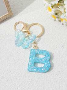 1pc Creative 26 Letter Key Chain, Kids Backpack Accessory, Butterfly Letter Charm Keychain For Girls - Light Blue - View 38