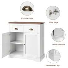 Coffee Bar Cabinet, Modern Farmhouse Buffet Cabinet With 2 Drawers And Adjustable Shelf, Double Door Kitchen Cabinet - White - View 4