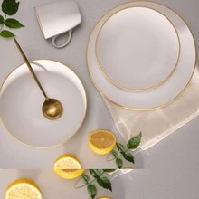 Luxury Porcelain Dessert Plate Golden Edge 19cm Legacy Gold Mesa Posta - 白色 - 查看 4