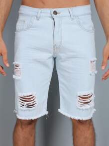 Bermuda Men's Ripped Jeans - Rửa nhẹ - Xem 5