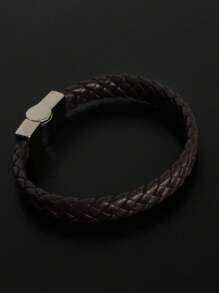 Leather Bracelet, Thin And Minimalist - Brown With Metal Clasp - màu nâu - Xem 2