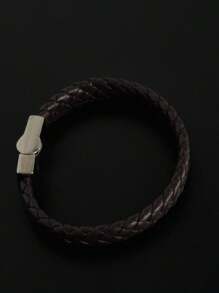 Leather Bracelet, Thin And Minimalist - Brown With Metal Clasp - màu nâu - Xem 1