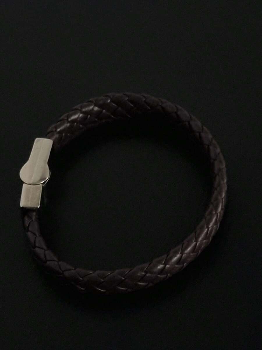 Leather Bracelet, Thin And Minimalist - Brown With Metal Clasp - màu nâu - Xem 1