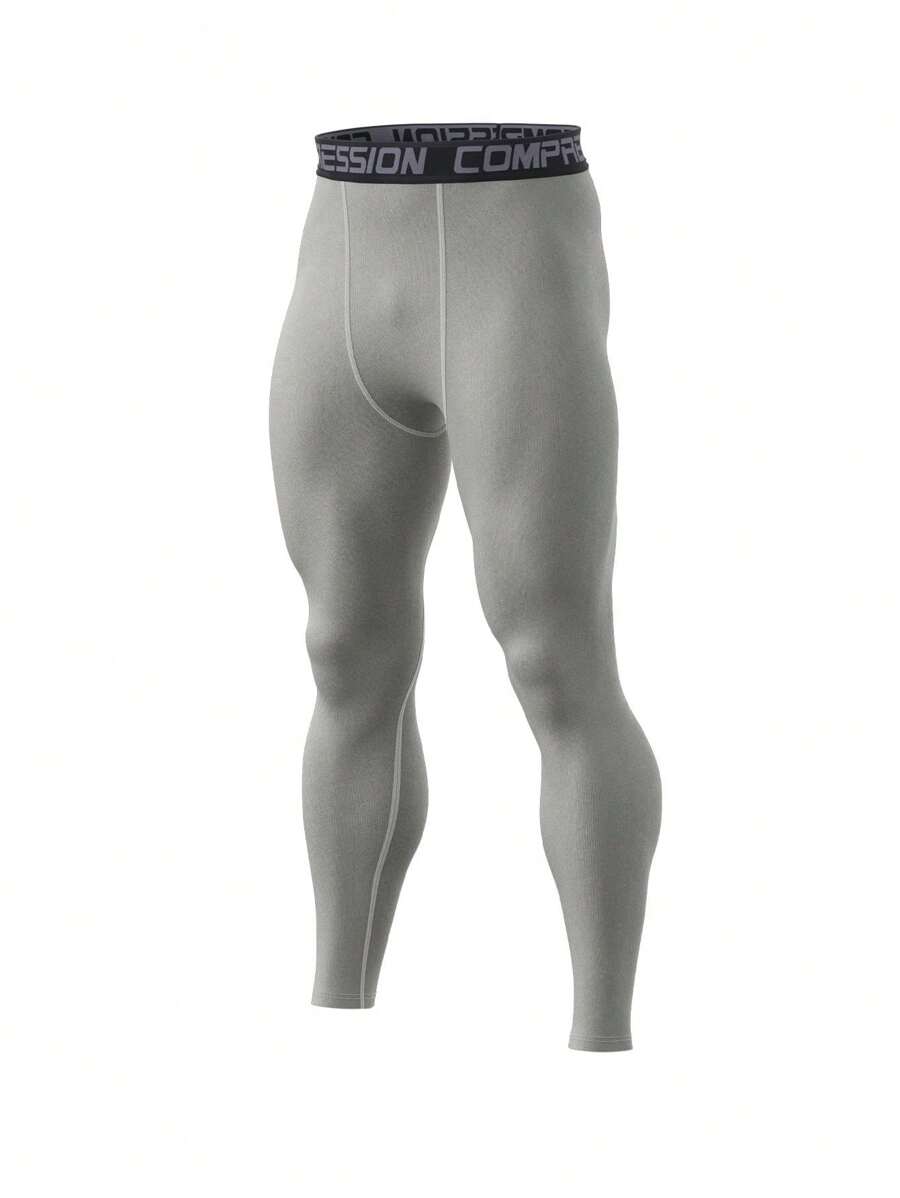 Pantalones de compresión tipo novio para hombres, pantalones ajustados de yoga, transpirables y de secado rápido para correr, hacer ejercicio, entrenar y deportes de primavera - Gris - Ver 1