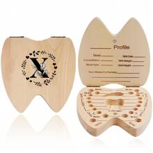 1 pieza Caja de madera para guardar dientes, caja de almacenamiento de dientes para niños y niñas con diseño de patrón de inicial y nombre creativo, caja recolectora del cordón umbilical y dientes, caja de recuerdos, organizador en inglés - Albaricoque - Ver 29