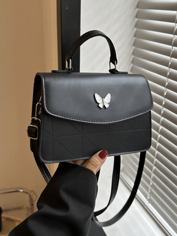 Bolso bandolera con solapa y costura simple de poliuretano con diseño de lazo, Bolsos de Asas de Mujer,Bolso cuadrado cruzado de un solo hombro con lazo y solapa de costura simple de Pu de color sólido para mujer,adecuado para desplazamientos diarios, compras, viajes, excursiones, fiestas, como regalo para amigas, cumpleaños de hermanas, Sets de moda,Blanco,negro