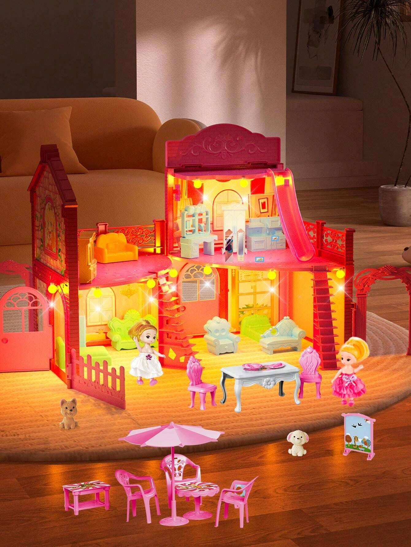 Doll House For Girls Toddlers Kids, DIY Dollhouse Girl Toys With Dolls