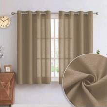 Rustic Linen Living Room Curtain 4.80m X 3.00 Meters Height - 摩卡棕 - 查看 3
