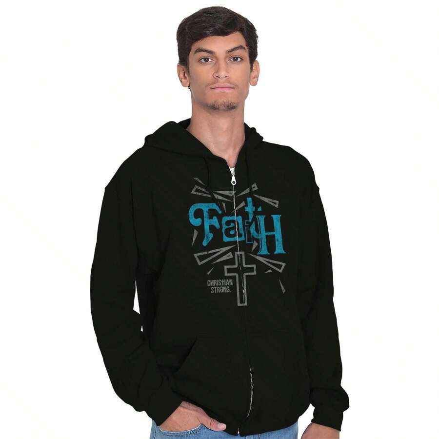 Faith Cross Hope Christian Jesus Zip Up Hoodie Mens Womens - Black - View 1