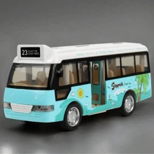 1 辆城市巴士玩具车，压铸金属机场车，适合 3-8 岁男孩，回力蓝色玩具车带声音和灯光，适合女孩圣诞节、返校礼物 - 彩色 - 查看 2