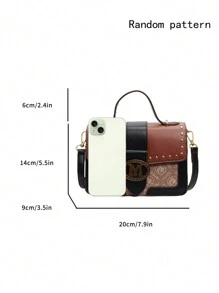 New Retro Floral Contrast Pattern Rivet Inlaid Luxury Crossbody Bag, Fashion Classic Textured Small Square Bag, High-End Elegant Minimalist Shoulder Bag, Work Bag - Multicolor - View 8
