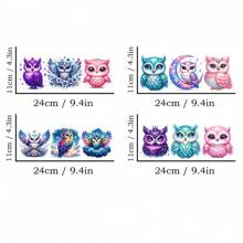 一套4个闪亮猫头鹰UV DTF自粘塑料杯贴，防水防刮3D水晶，适用于水杯和瓶子 - 高品质 - 彩色 - 查看 7