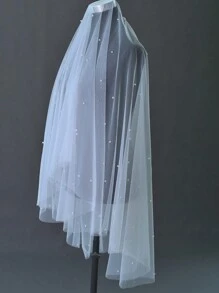 1 Stück minimalistische zweistufige Brautschleier mit Haarkamm, dünner, transparenter einfarbiger Perlenbesatz, geeignet für Hochzeitskleid Fotoshooting