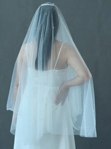 1 Stück minimalistische zweistufige Brautschleier mit Haarkamm, dünner, transparenter einfarbiger Perlenbesatz, geeignet für Hochzeitskleid Fotoshooting