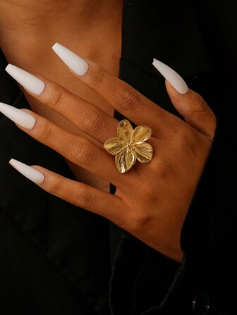 Dellgoo 1 st Justerbar Rostfritt stål Guld 5-Peal Flower Ring Valentines